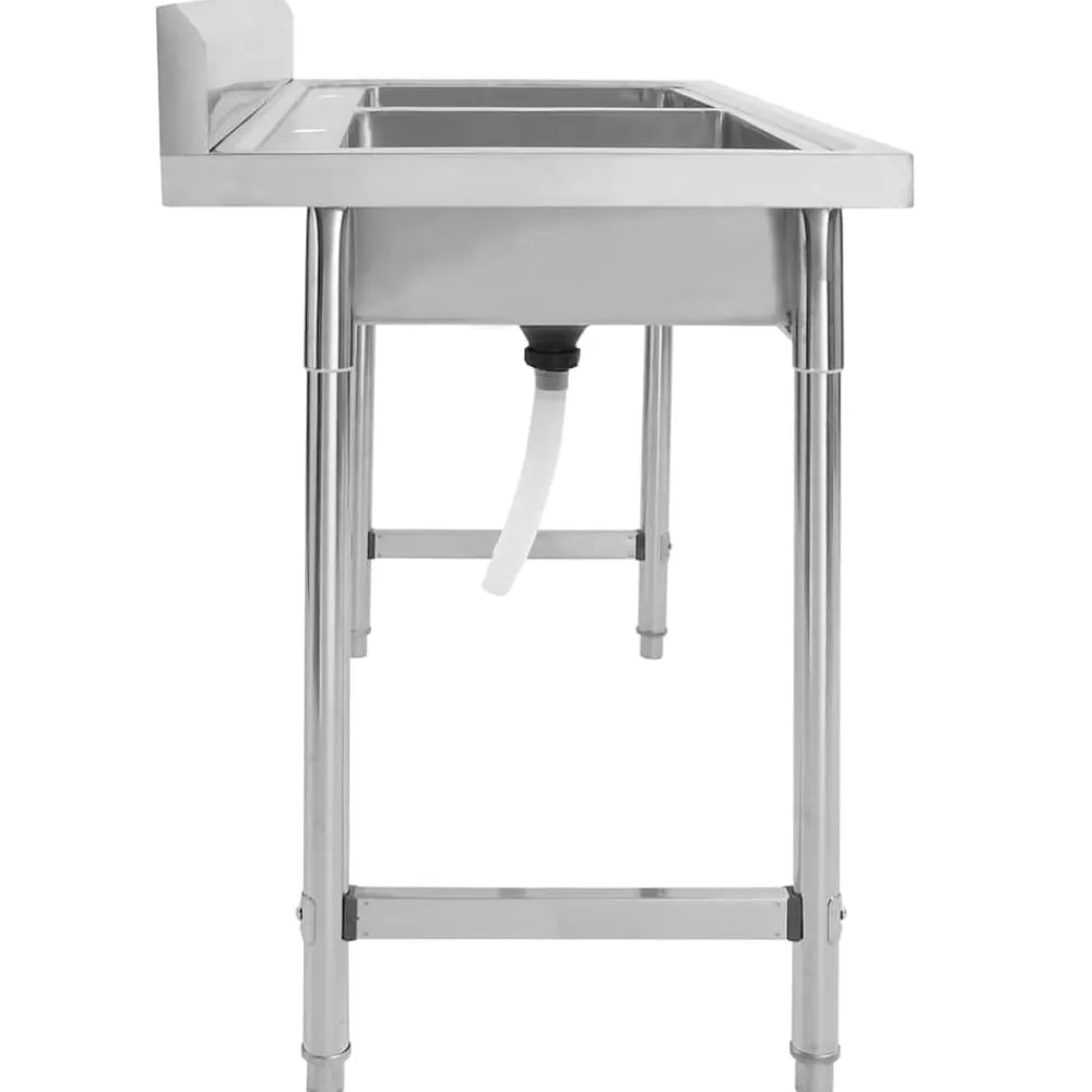vidaXL Fontanería-Fregadero de cocina con doble seno acero inoxidable