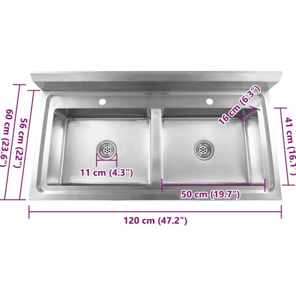 vidaXL Fontanería-Fregadero de cocina con doble seno acero inoxidable