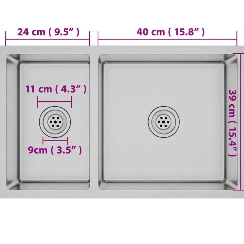 vidaXL Fontanería-Fregadero de cocina de acero inoxidable