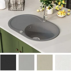 vidaXL Fontanería-Fregadero de cocina de granito con un seno ovalado gris