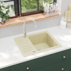 vidaXL Fontanería-Fregadero de cocina de granito con un seno