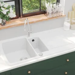 vidaXL Fontanería-Fregadero de cocina con dos senos de granito