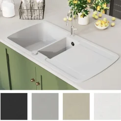 vidaXL Fontanería-Fregadero de cocina con dos senos de granito