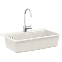 vidaXL Fregadero de cocina de granito con un seno Blanco Clearance