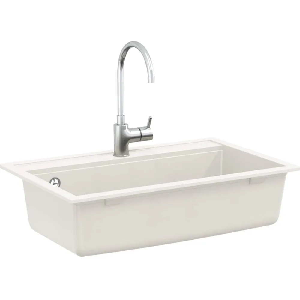 vidaXL Fregadero de cocina de granito con un seno Blanco Clearance