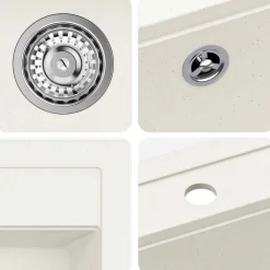 vidaXL Fregadero de cocina de granito con un seno Blanco Clearance