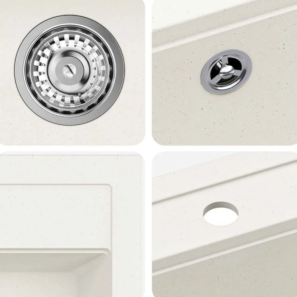 vidaXL Fregadero de cocina de granito con un seno Blanco Clearance
