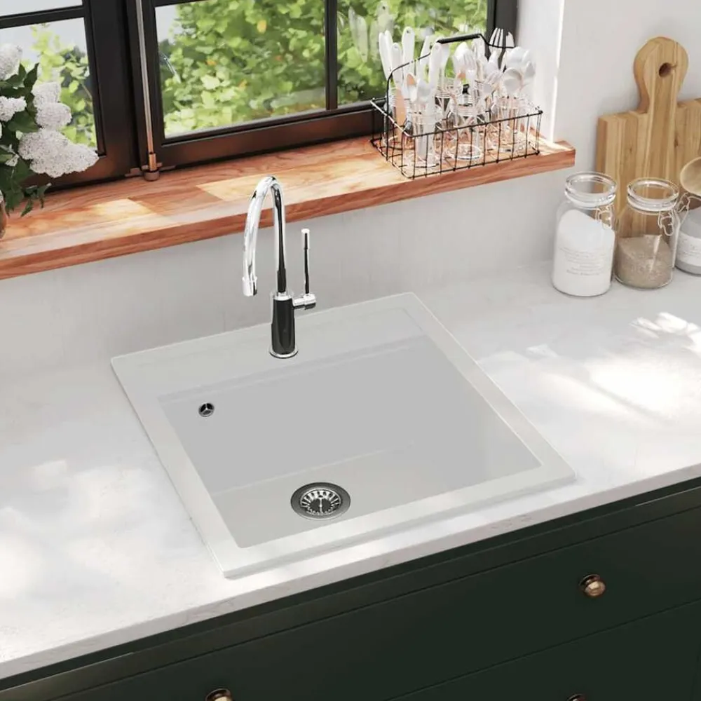 vidaXL Fontanería-Fregadero de cocina de granito con un seno