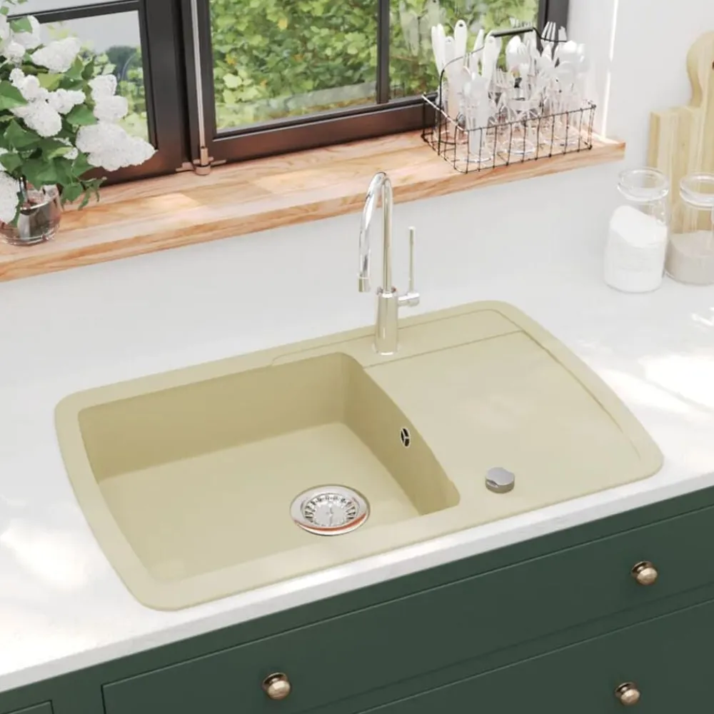 vidaXL Fontanería-Fregadero de cocina de granito con un seno