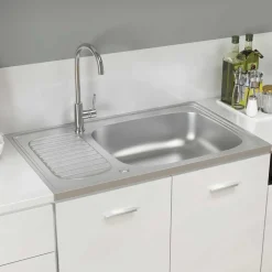 vidaXL Fontanería-Fregadero de cocina con escurridor acero inox 800x500x155 mm