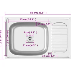 vidaXL Fontanería-Fregadero de cocina con escurridor acero inox 800x500x155 mm