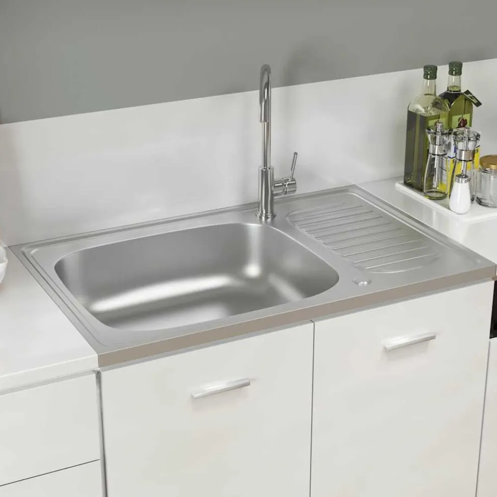vidaXL Fontanería-Fregadero de cocina con escurridor acero inox 800x500x155 mm