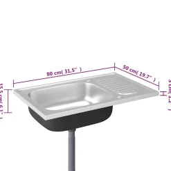 vidaXL Fontanería-Fregadero de cocina con escurridor acero inox 800x500x155 mm