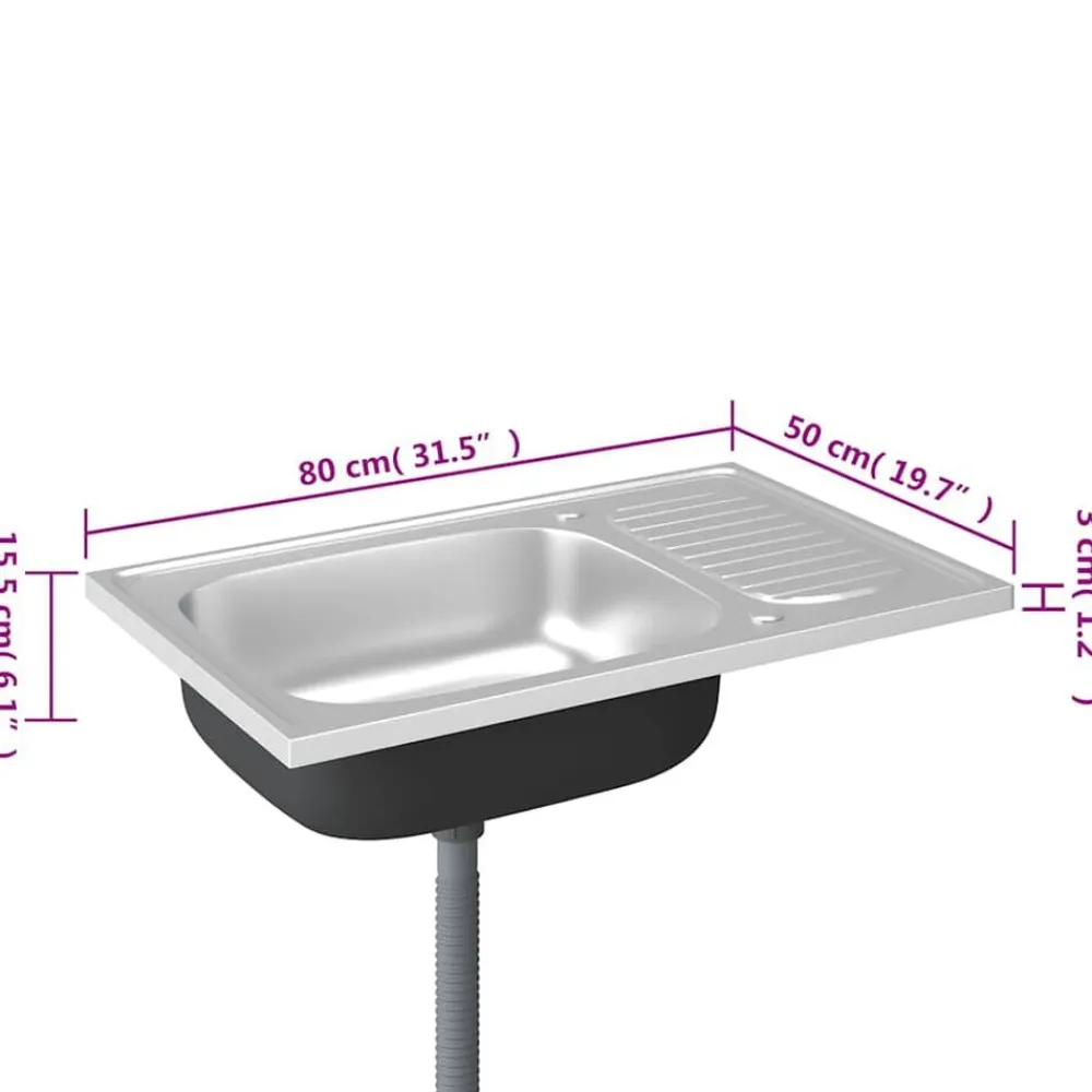 vidaXL Fontanería-Fregadero de cocina con escurridor acero inox 800x500x155 mm