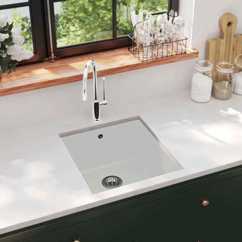 vidaXL Fregadero de cocina con un seno granito Blanco