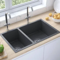 vidaXL Fregadero de cocina de acero inoxidable Negro Discount