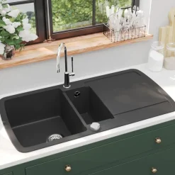 vidaXL Fregadero de cocina con dos senos de granito Negro Hot