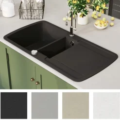 vidaXL Fregadero de cocina con dos senos de granito Negro Hot