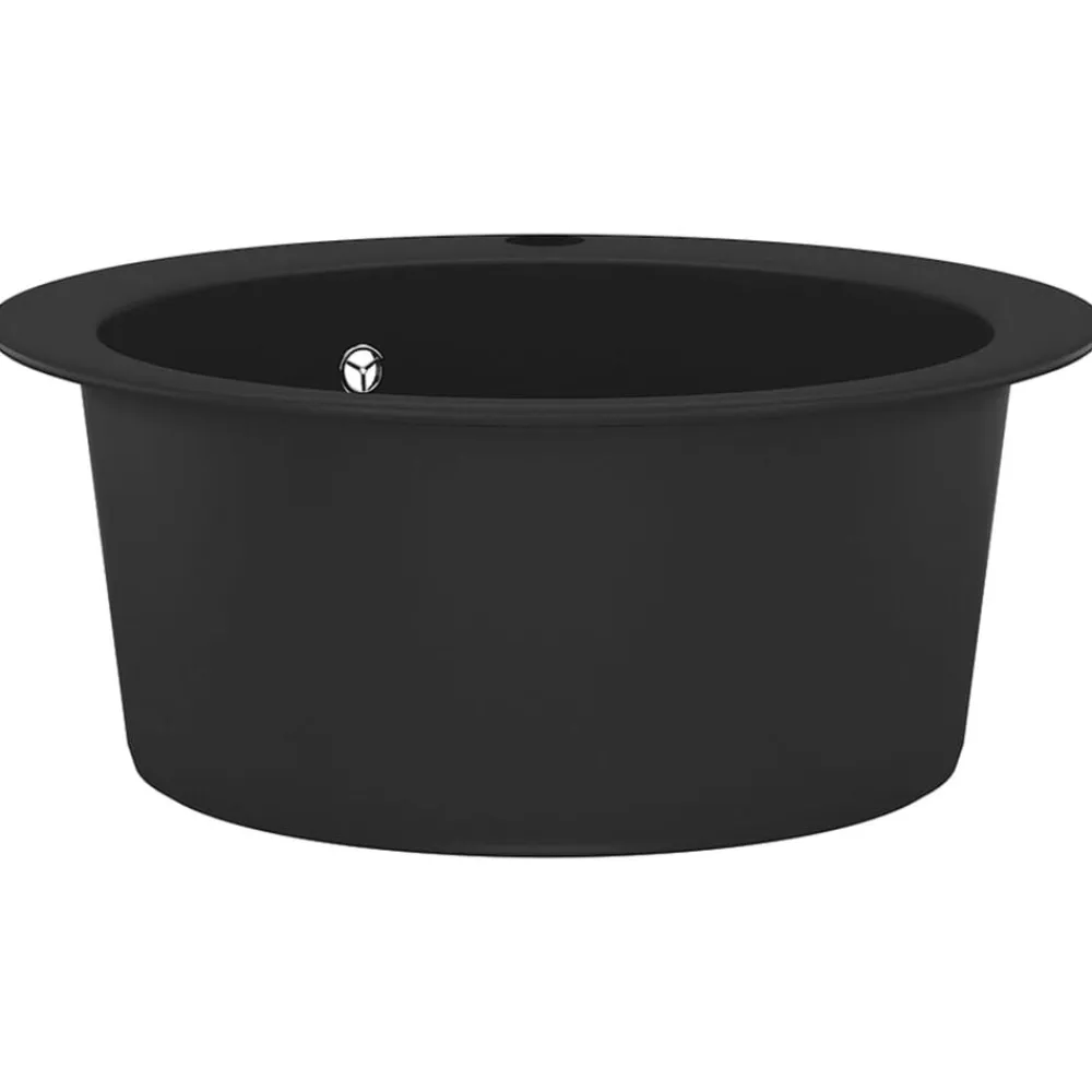 vidaXL Fregadero de cocina de granito con un seno redondo Negro Clearance