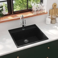 vidaXL Fontanería-Fregadero de cocina con rebosadero granito