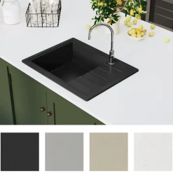 vidaXL Fregadero de cocina con rebosadero ovalado granito Negro Online
