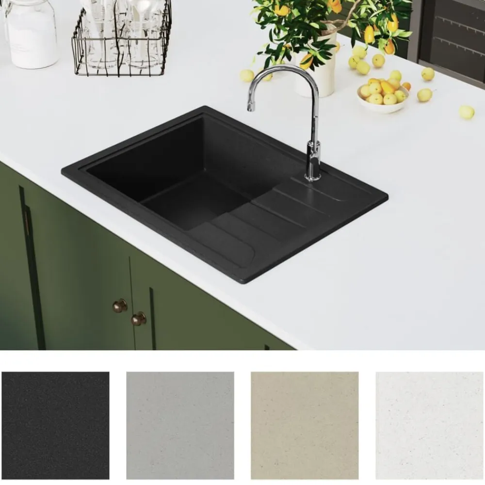 vidaXL Fregadero de cocina con rebosadero ovalado granito Negro Online