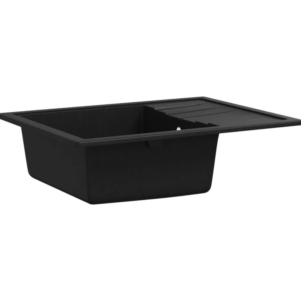 vidaXL Fregadero de cocina con rebosadero ovalado granito Negro Online