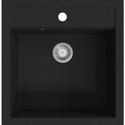 vidaXL Fregadero de cocina de granito con un seno Negro Best