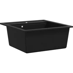 vidaXL Fregadero de cocina de granito con un seno Negro Best