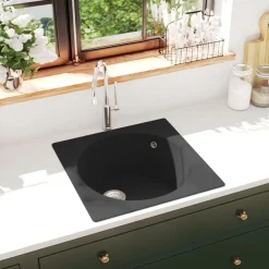 vidaXL Fregadero de cocina con rebosadero granito Negro Sale