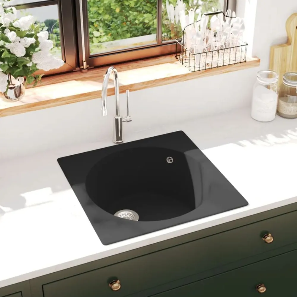 vidaXL Fregadero de cocina con rebosadero granito Negro Sale