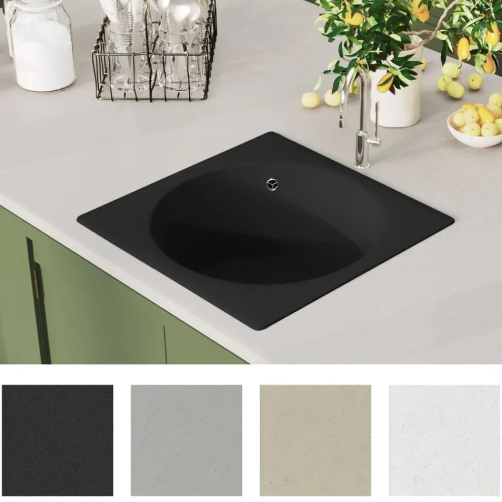 vidaXL Fregadero de cocina con rebosadero granito Negro Sale