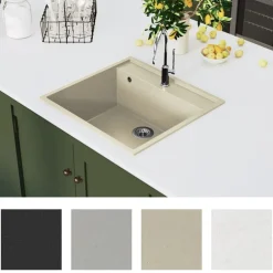 vidaXL Fregadero de cocina con rebosadero granito Beige Best