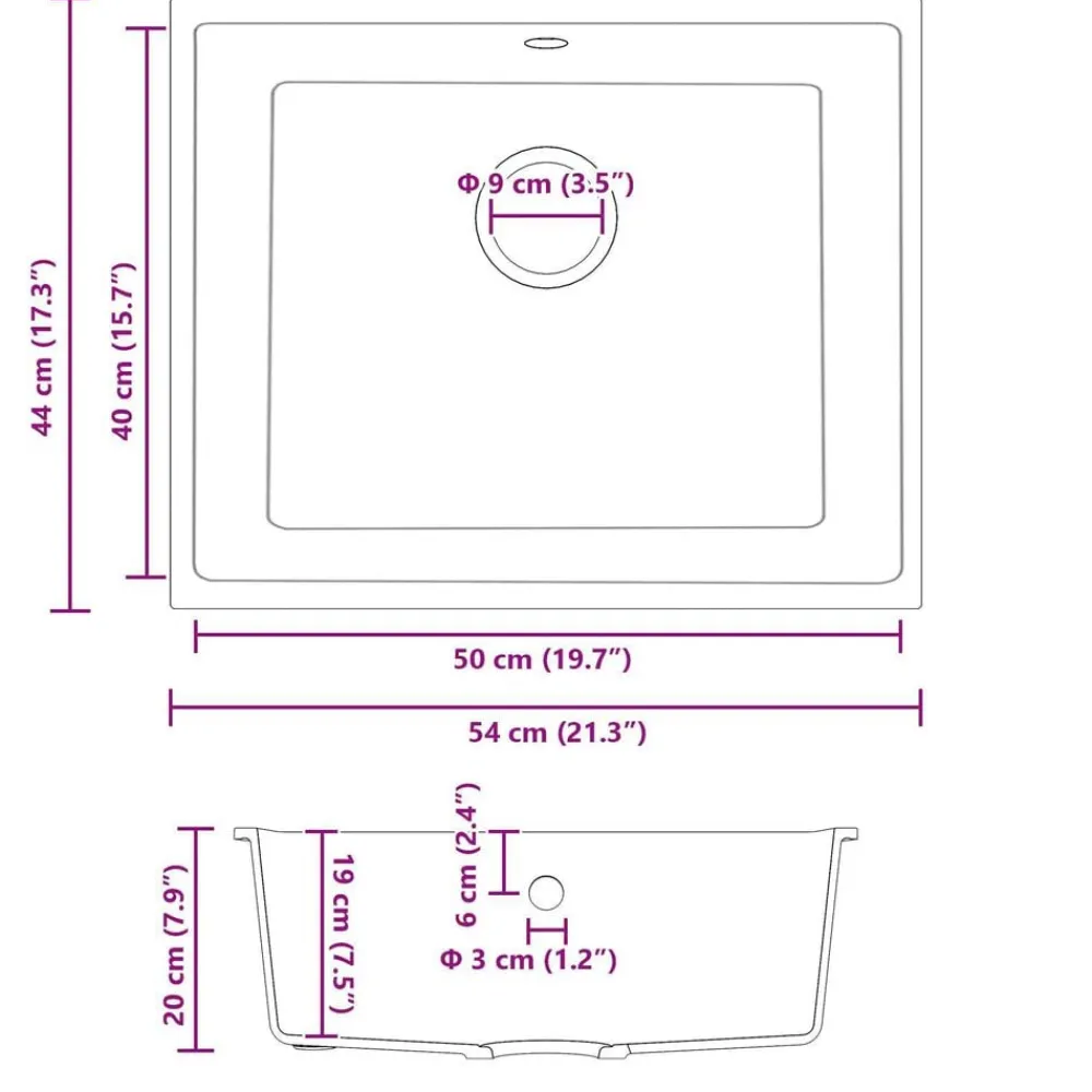 vidaXL Fontanería-Fregadero de cocina 54 x 44 x 20 cm granito