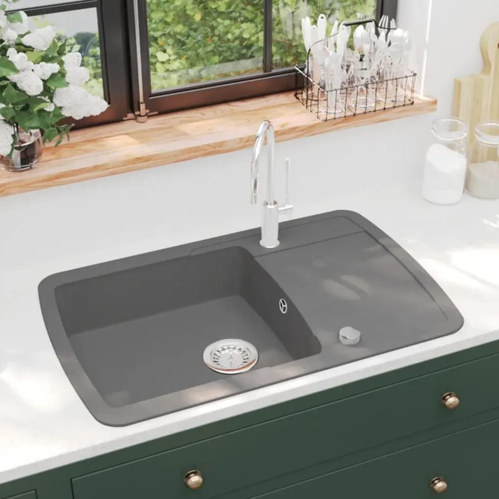 vidaXL Fontanería-Fregadero de cocina con un seno de granito