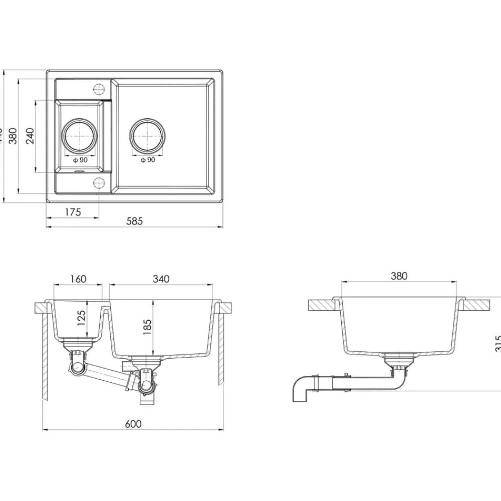 vidaXL Fontanería-Fregadero de cocina doble seno con rebosadero granito