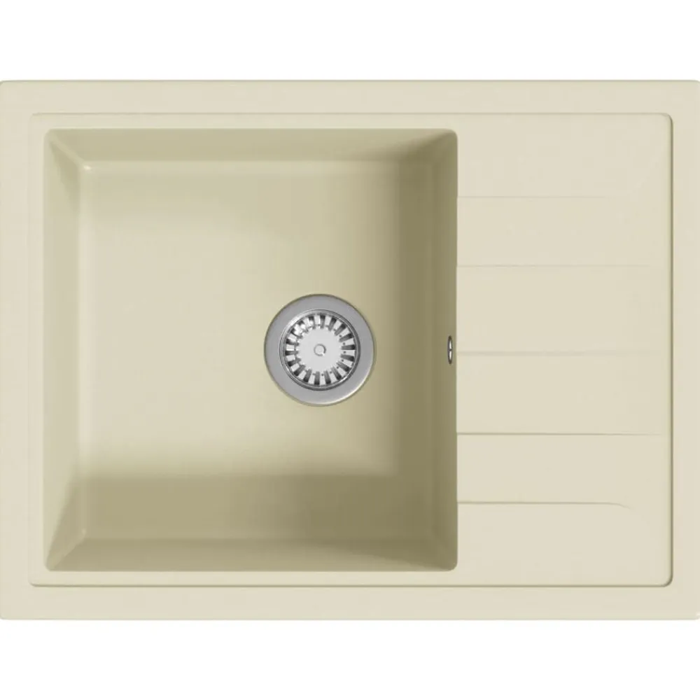 vidaXL Fregadero de cocina con rebosadero ovalado granito Beige New