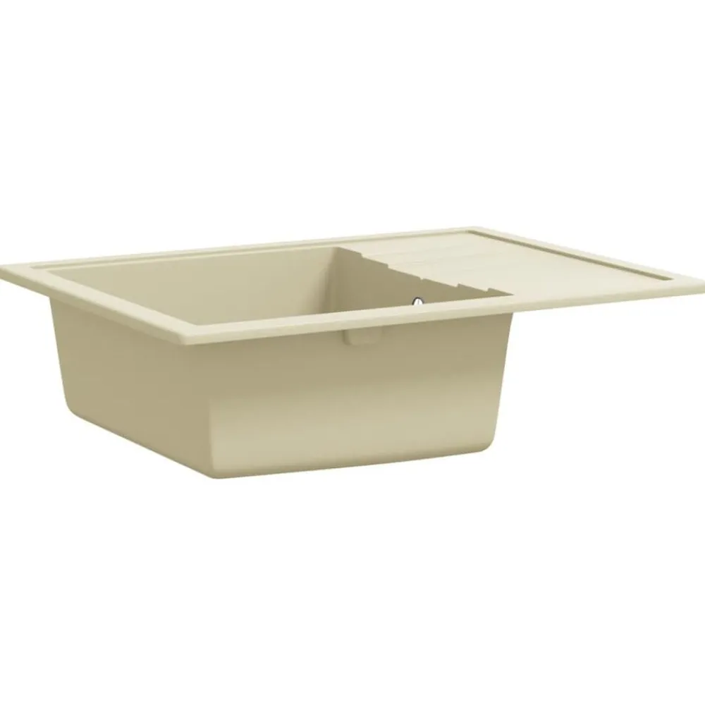 vidaXL Fregadero de cocina con rebosadero ovalado granito Beige New