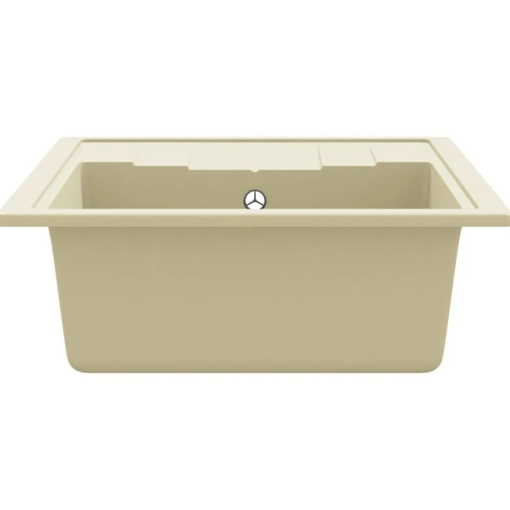 vidaXL Fregadero de cocina con rebosadero ovalado granito Beige New