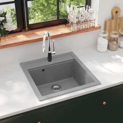 vidaXL Fontanería-Fregadero de cocina de granito con un seno