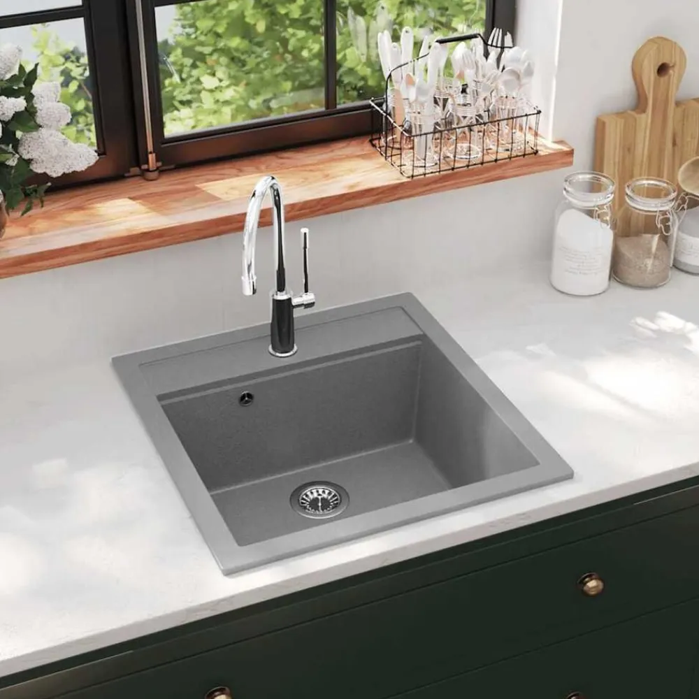 vidaXL Fontanería-Fregadero de cocina de granito con un seno