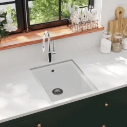vidaXL Fregadero de cocina con rebosadero granito Blanco Online