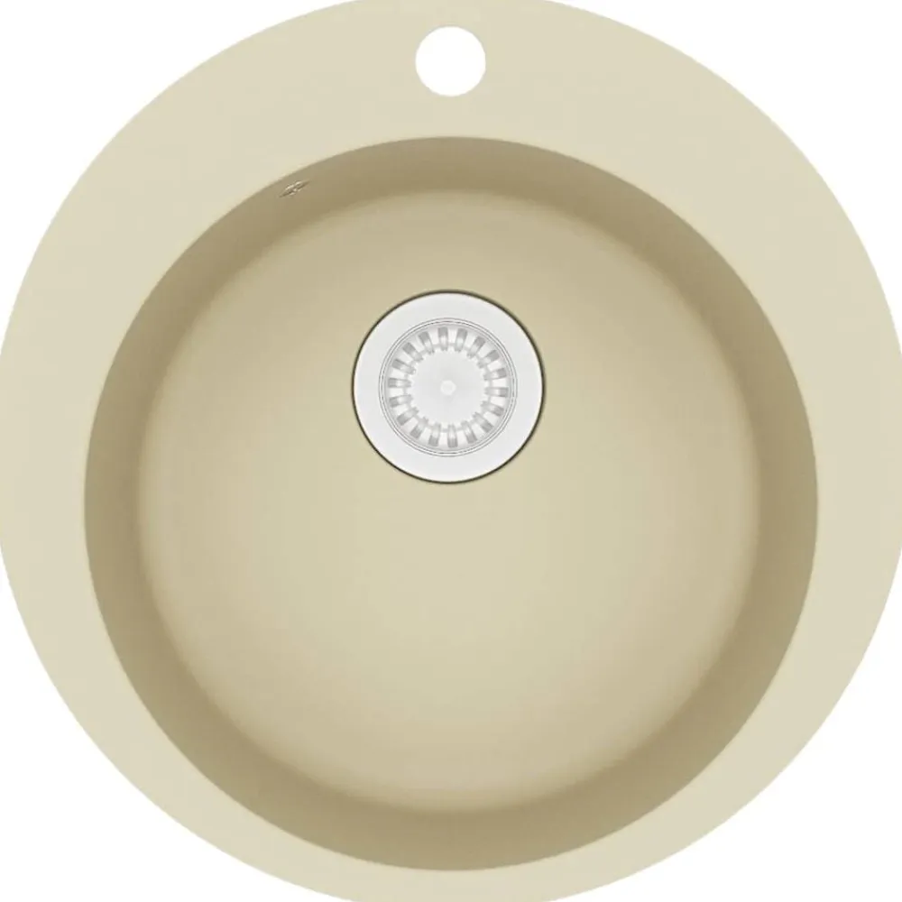 vidaXL Fregadero de cocina de granito con un seno redondo Beige Discount