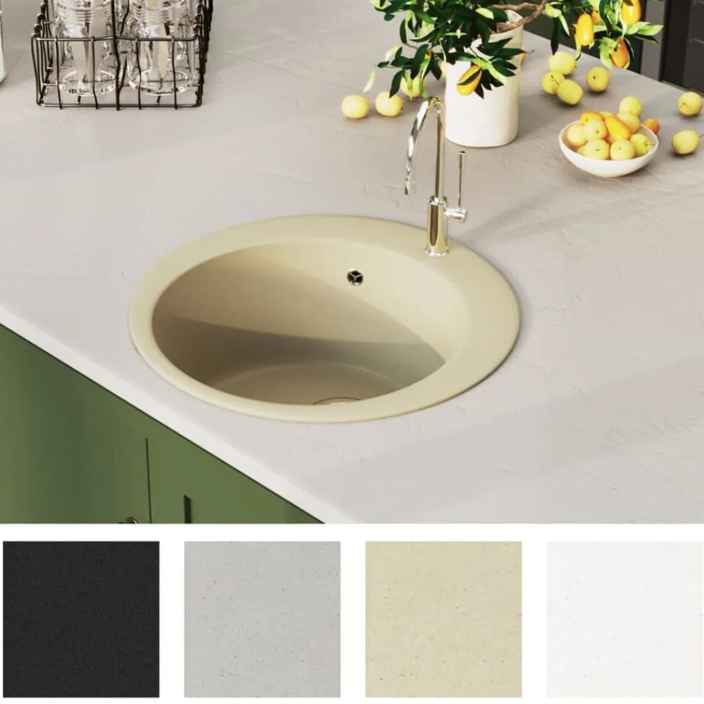 vidaXL Fregadero de cocina de granito con un seno redondo Beige Discount