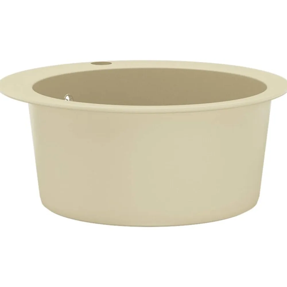 vidaXL Fregadero de cocina de granito con un seno redondo Beige Discount