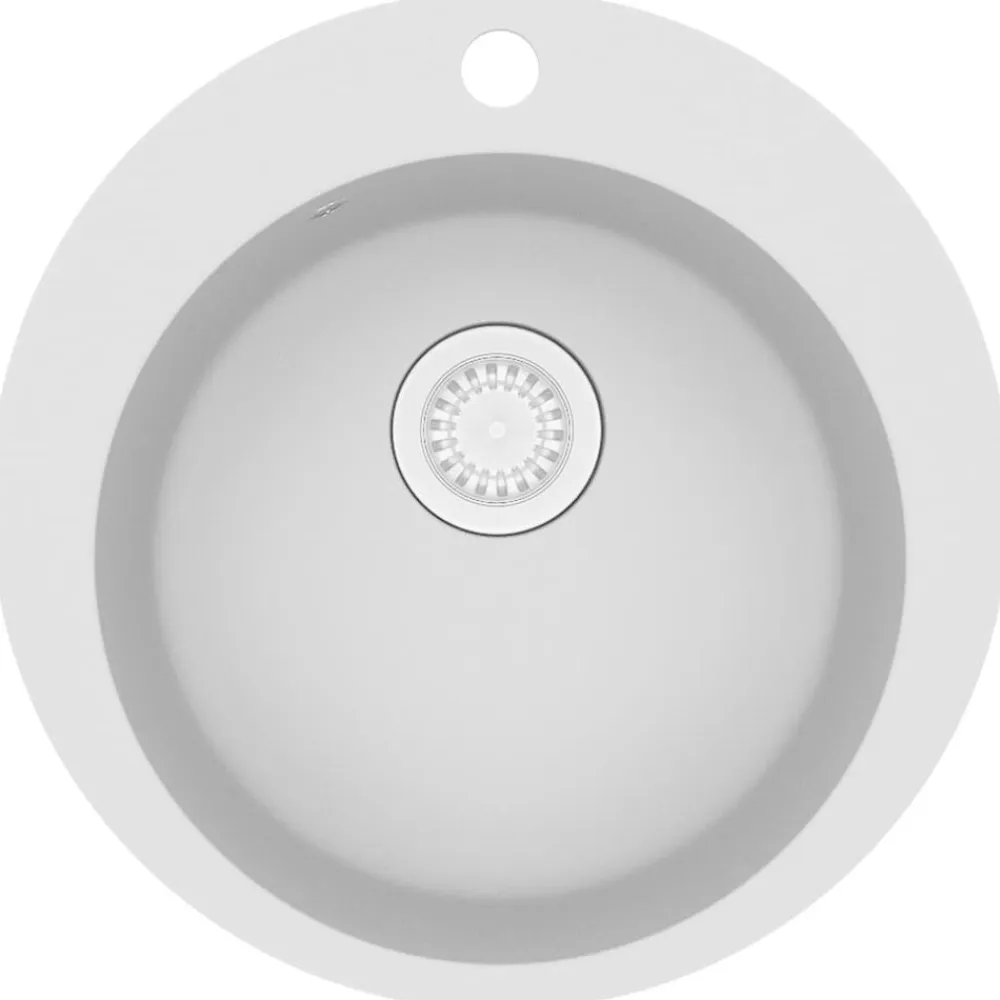 vidaXL Fregadero de cocina de granito con un seno redondo Blanco Clearance