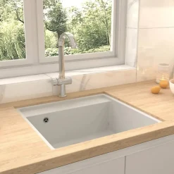 vidaXL Fregadero de cocina con rebosadero granito Blanco Discount