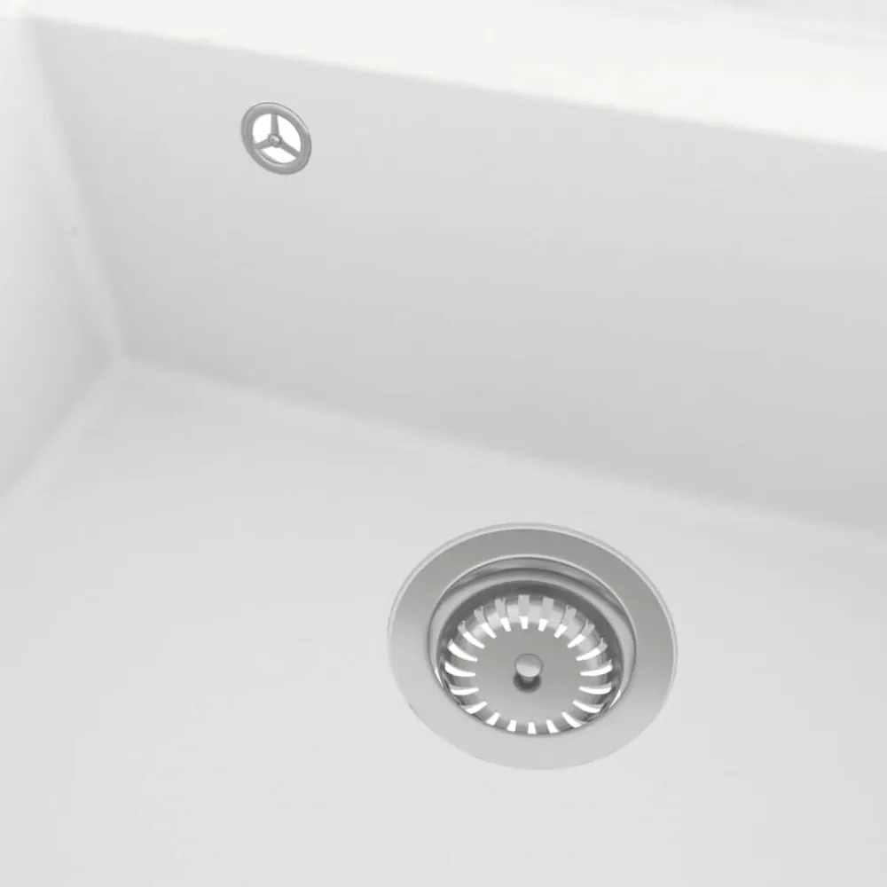 vidaXL Fregadero de cocina con rebosadero granito Blanco Discount