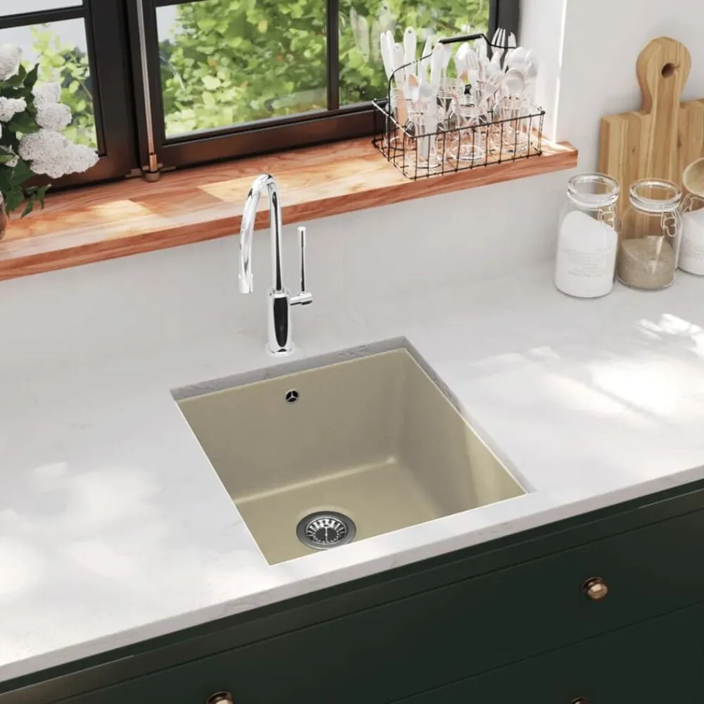 vidaXL Fontanería-Fregadero de cocina de granito con un seno