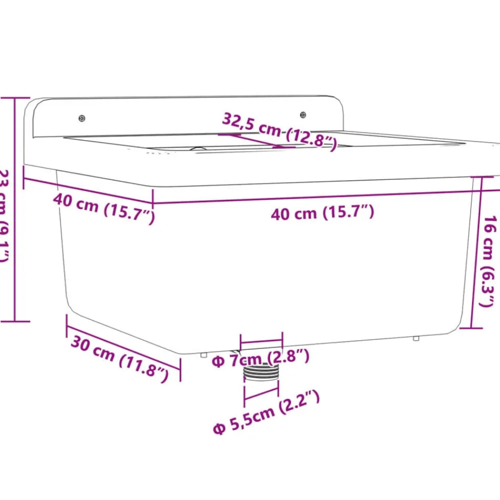 vidaXL Fontanería-Fregadero lavabo de pared resina 40x40x24 cm